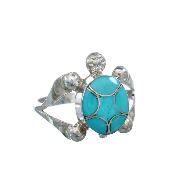 Navajo Sterling Silver Turquoise Inlay Turtle Ring Size 7 JX124082